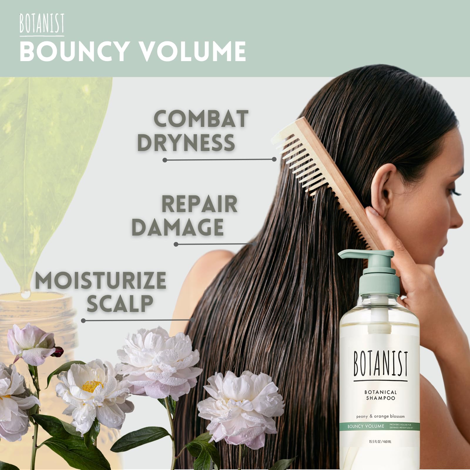 Botanist Organic Shampoo for Women & Men – Curly Hair Care, Peony & Orange Blossom, 15.5 Fl Oz