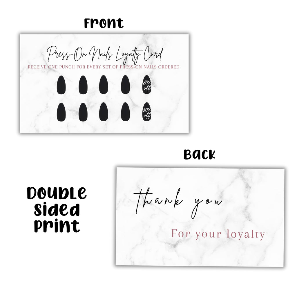 Boutique Marketing LLC Press-On Nail Loyalty Cards – 50 Pack | 2x3.5-inch Front/Back Marble Black Design