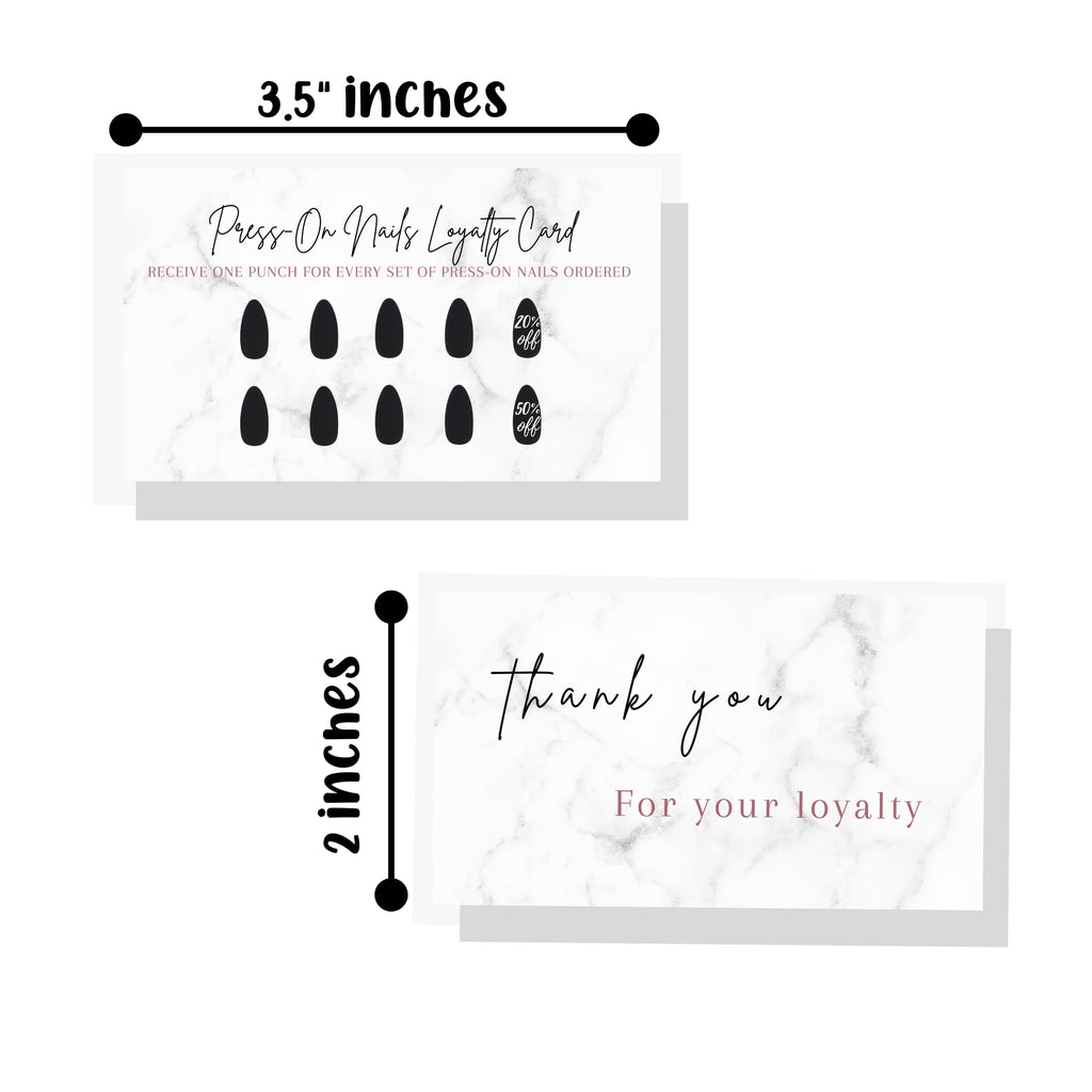Boutique Marketing LLC Press-On Nail Loyalty Cards – 50 Pack | 2x3.5-inch Front/Back Marble Black Design