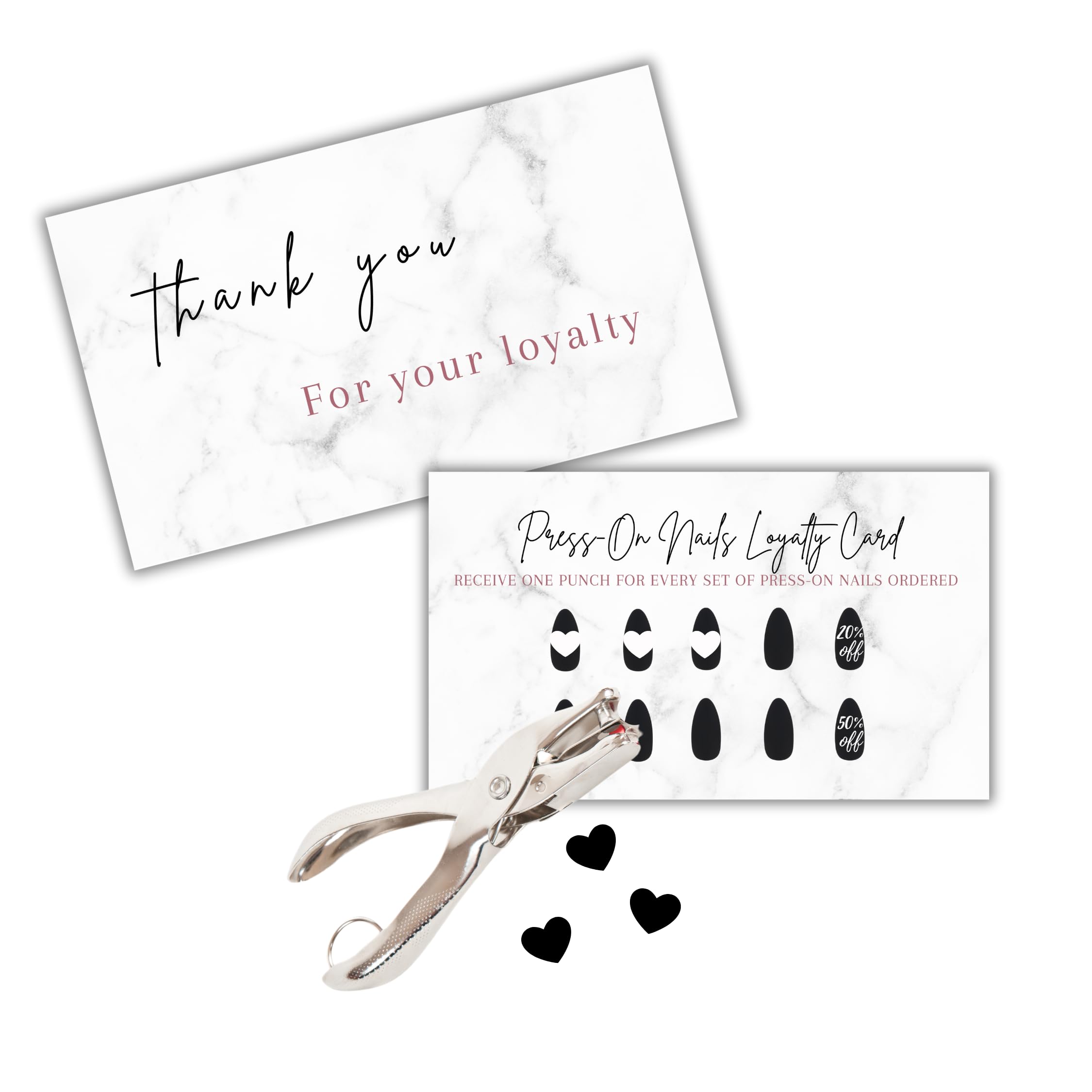 Boutique Marketing LLC Press-On Nail Loyalty Cards – 50 Pack | 2x3.5-inch Front/Back Marble Black Design