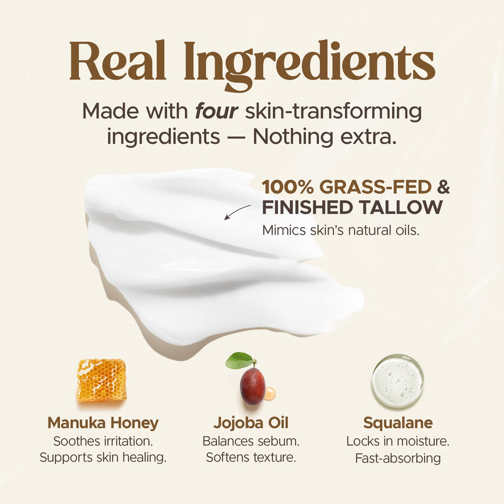 BOVEA Whipped Tallow Honey Balm – Grass-Fed Tallow Moisturizer with Manuka Honey & Jojoba Oil | All Skin Types | 3.24 oz