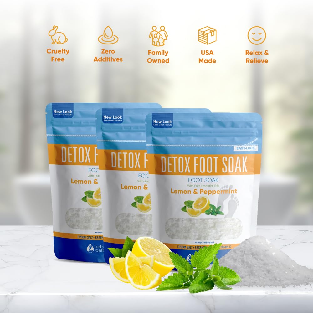 Detox Foot Soak (3 Pack) by Better Bath Better Body – Epsom Salt with Pure Essential Oils in BPA-Free Pouches