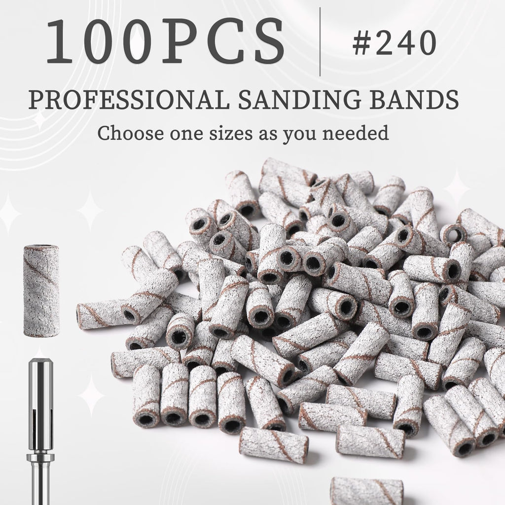 BQAN Sanding Bands for Nail Drill – 100 Pcs, 240 Grit, 3.1mm Mandrel (2023 Upgrade)