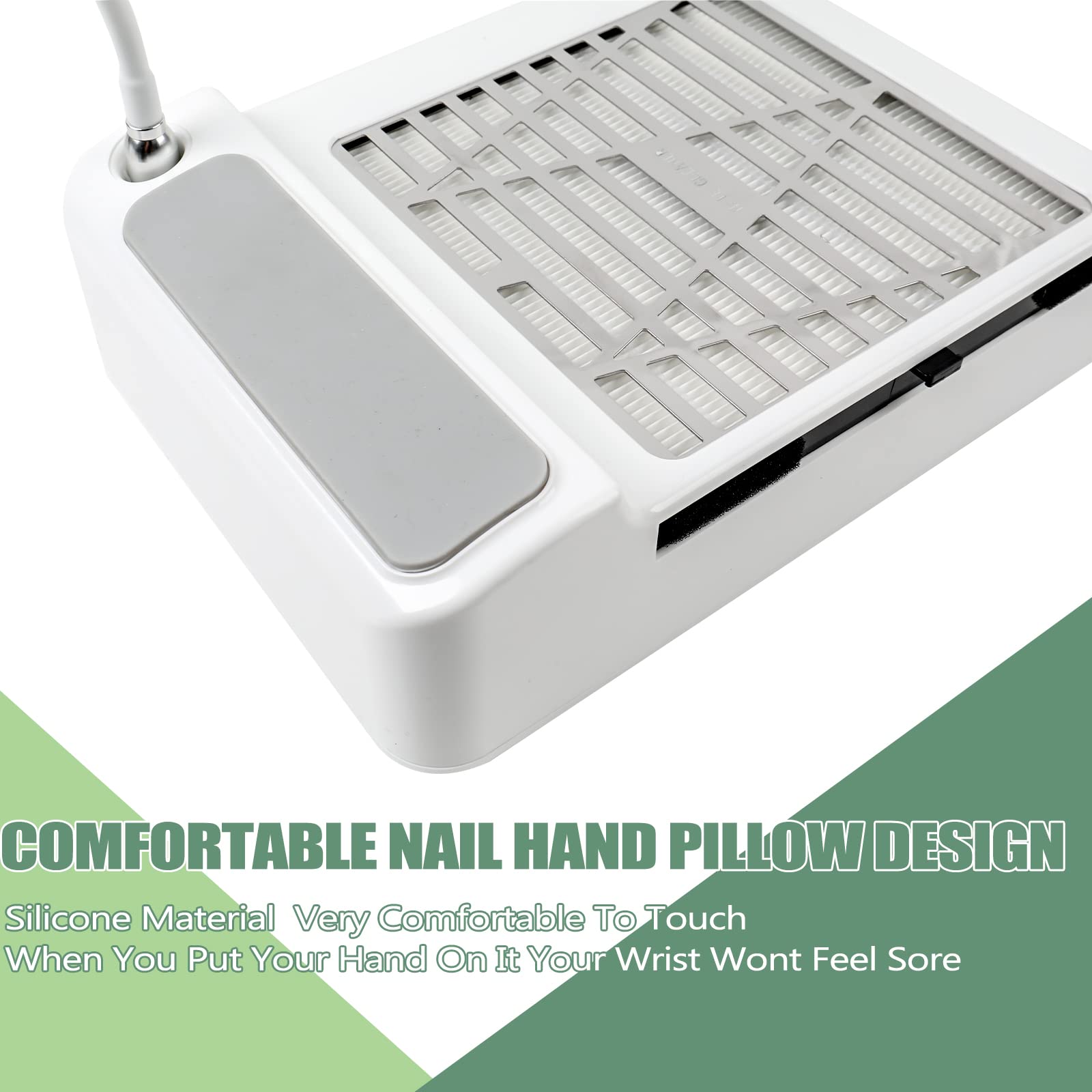 BQAN Nail Dust Collector 60W – Powerful Salon Vacuum with LED Lamp, Dust Brush & Hand Cushion