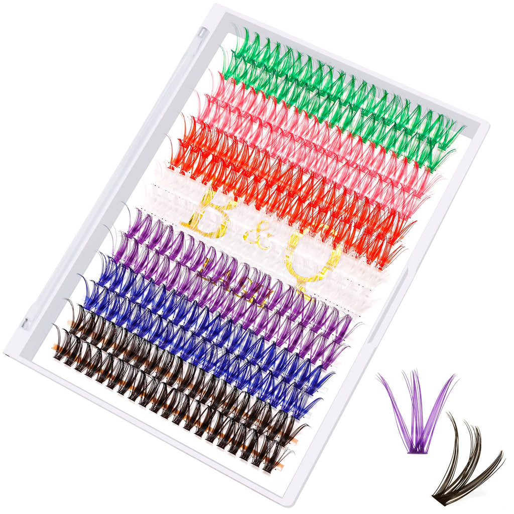 B&Qaugen Colored DIY Lash Clusters – 280 Clusters, 40D-D-15mm, 7 Color Mix