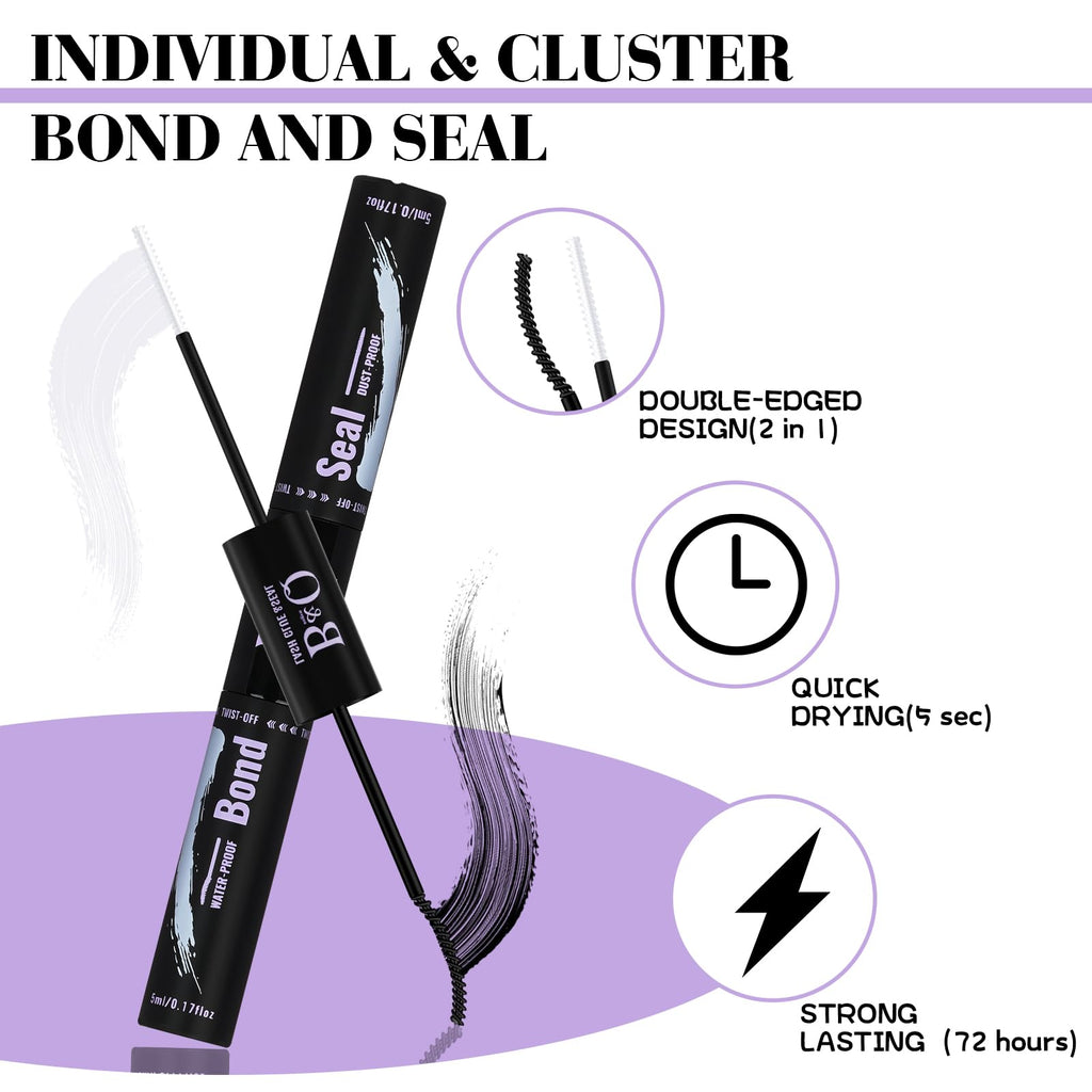 BQaugen Lash Clusters Kit – 280PCS DIY Eyelash Extensions (40D+50D) with Bond, Seal & Remover