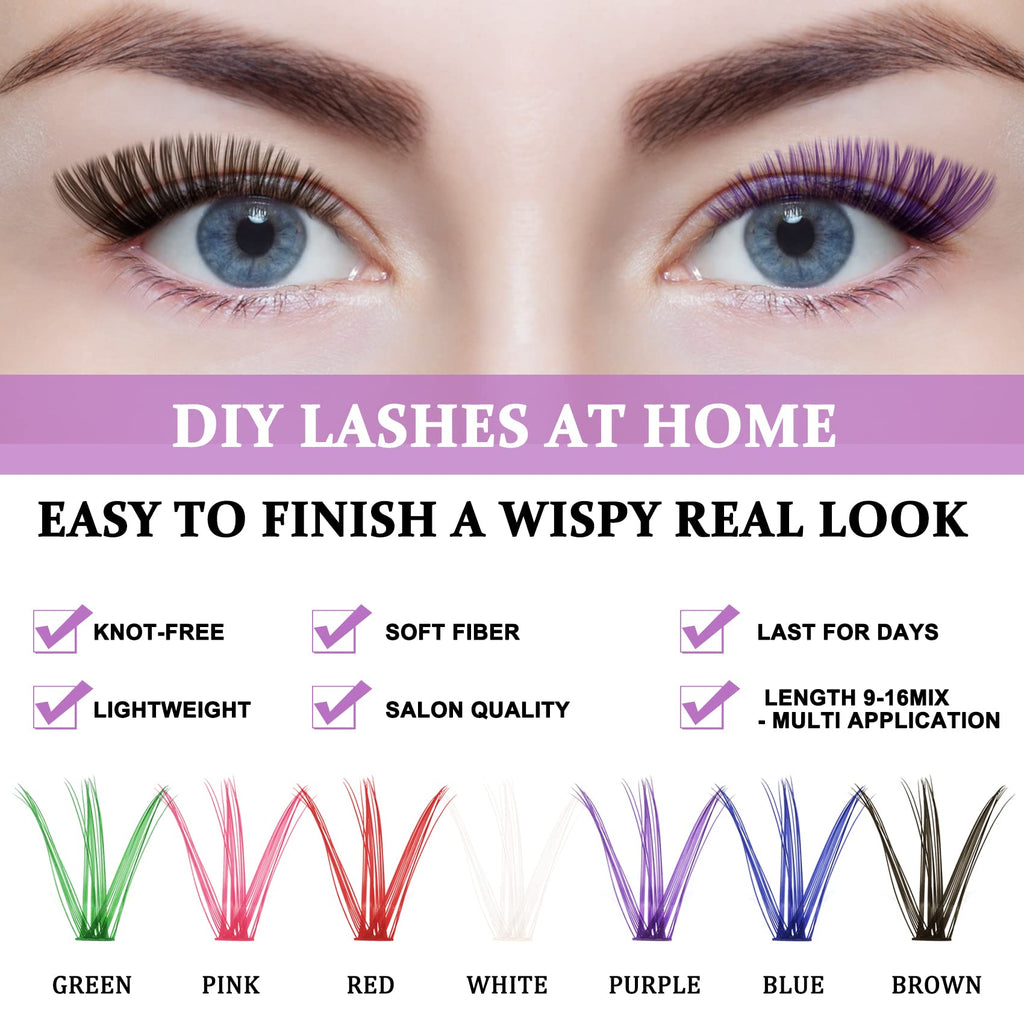B&Qaugen Colored DIY Lash Clusters – 280 Clusters, 40D-D-15mm, 7 Color Mix