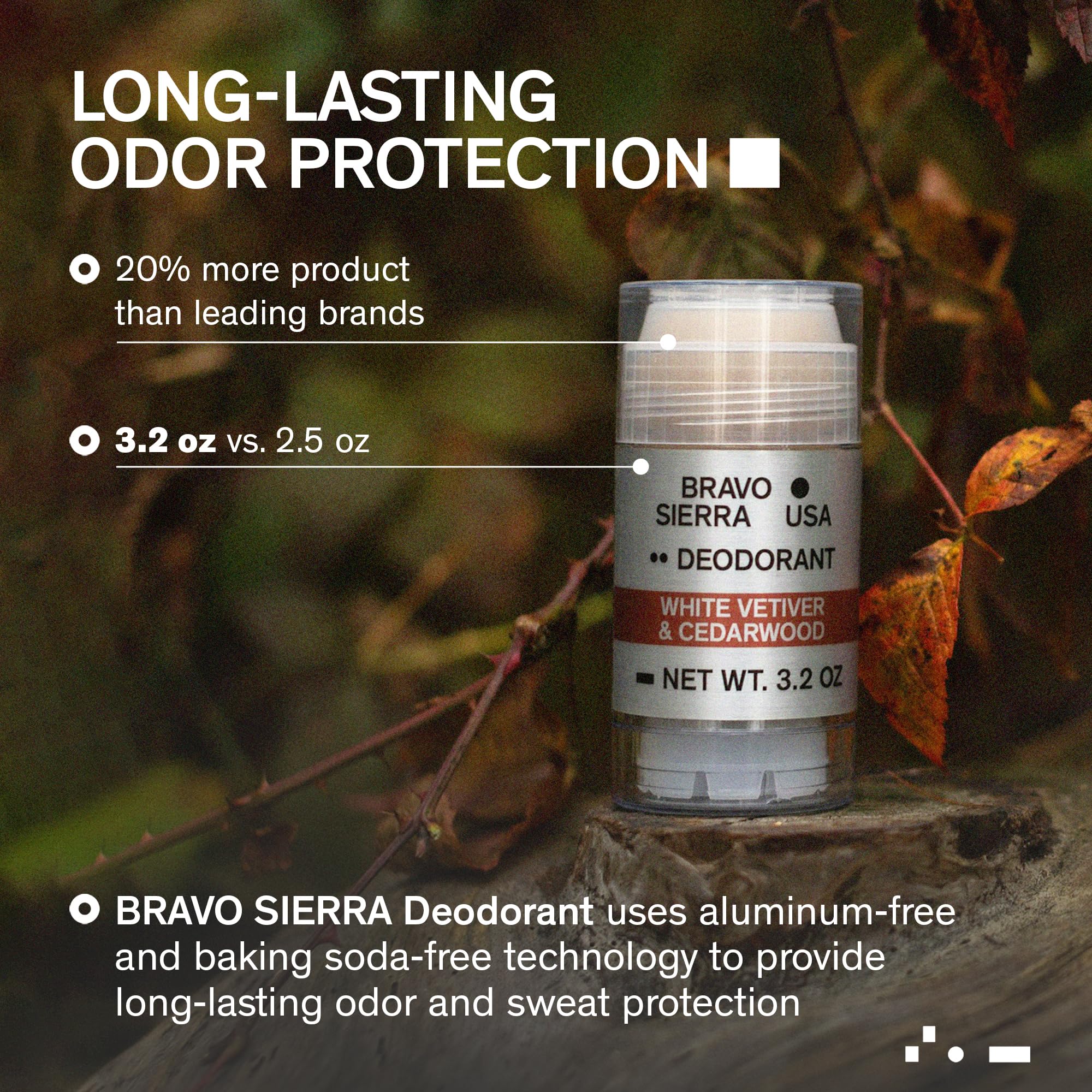 Bravo Sierra Aluminum-Free Deodorant for Men – White Vetiver & Cedarwood, 3.2 oz | Paraben-Free, Vegan & Cruelty-Free