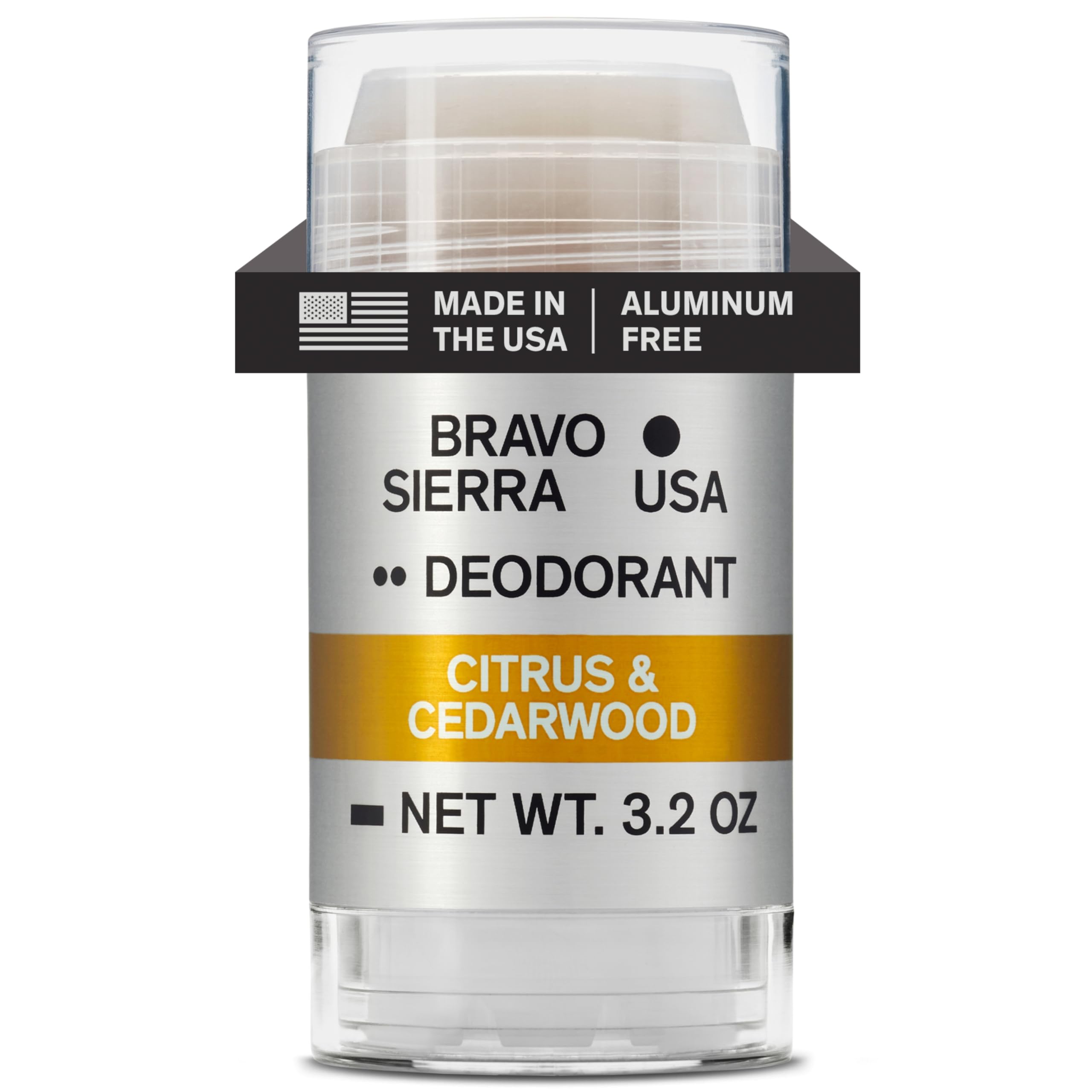 Bravo Sierra Aluminum-Free Deodorant for Men | Citrus & Cedarwood, 3.2 oz | Long-Lasting Odor & Sweat Protection