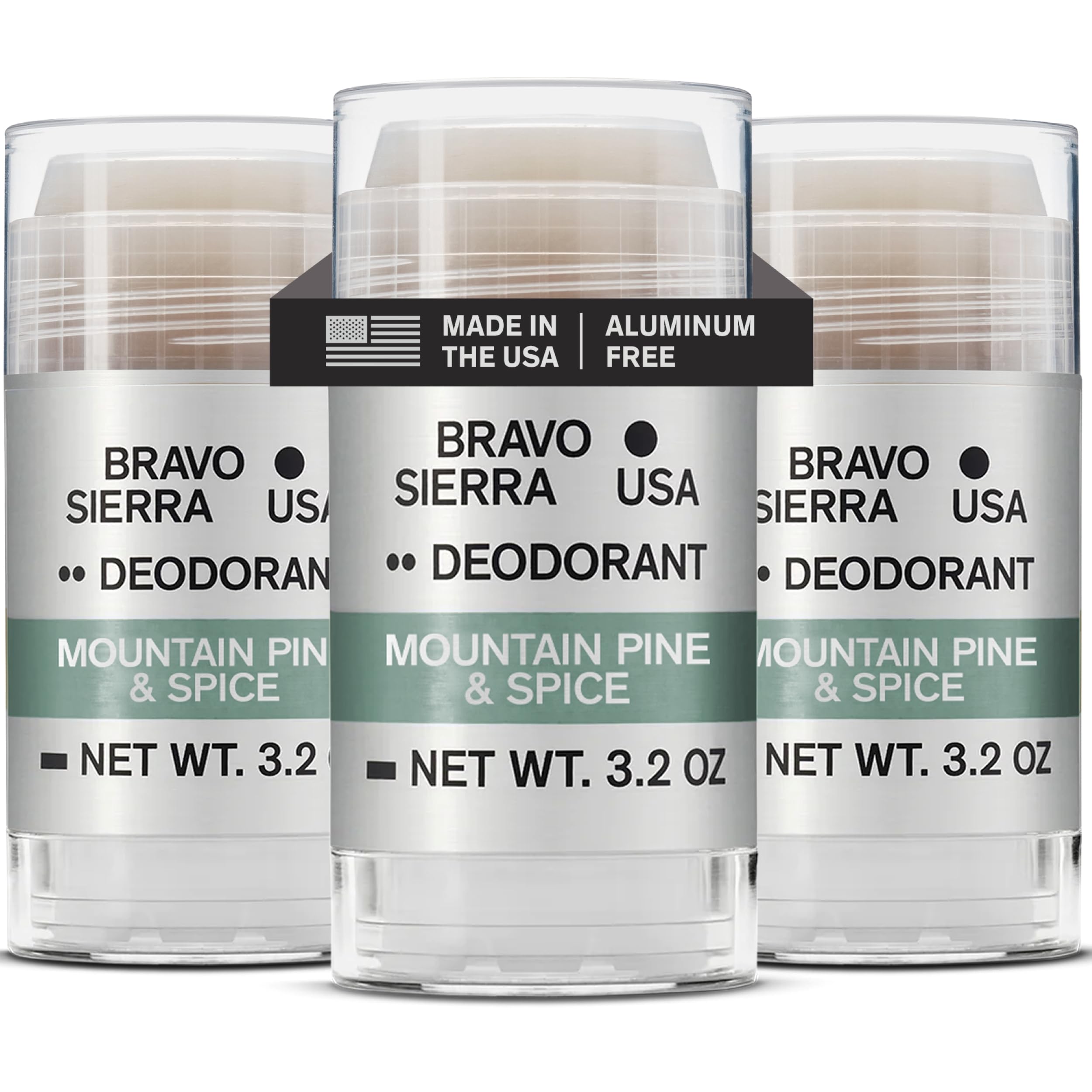 Bravo Sierra Aluminum-Free Deodorant for Men | 3-Pack Mountain Pine & Spice