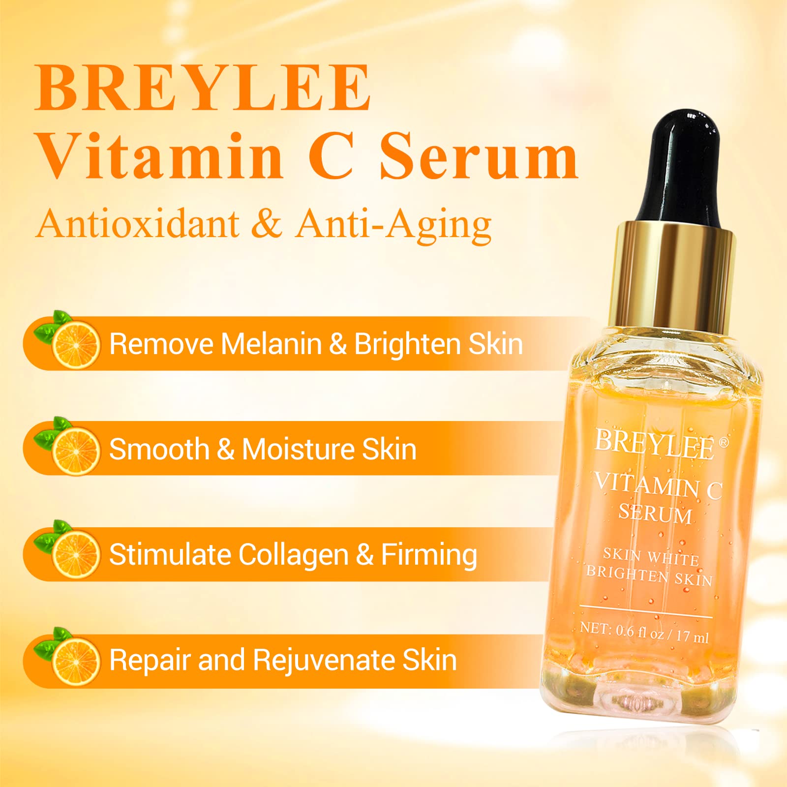 BREYLEE Vitamin C Serum for Face & Eye (0.6 oz) – Brightening, Dark Spot Reduction, Anti-Aging