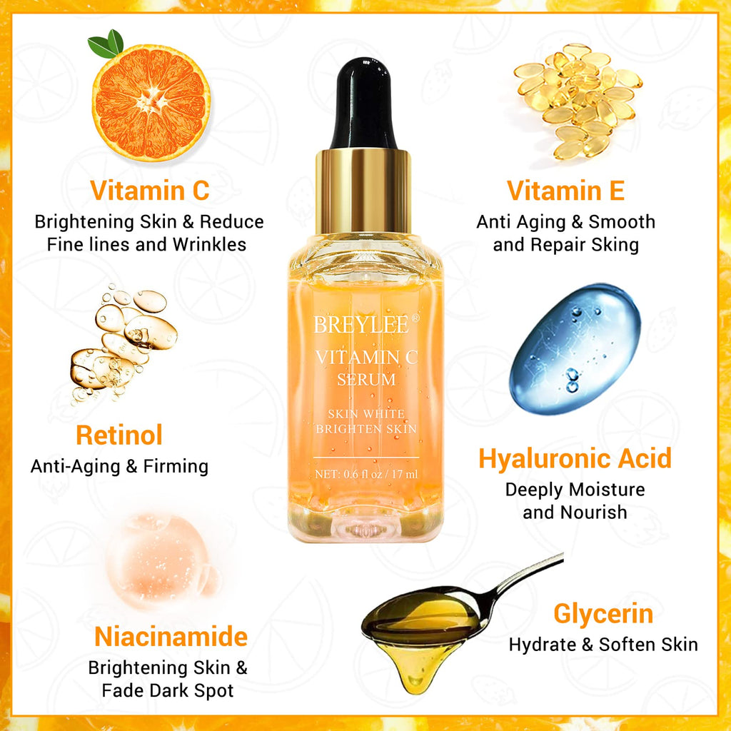 BREYLEE Vitamin C Serum for Face & Eye (0.6 oz) – Brightening, Dark Spot Reduction, Anti-Aging