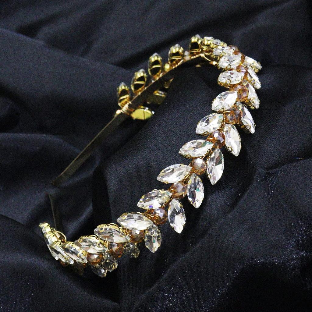 Brihasory Green Rhinestone Headband – Bridal Hair Accessory, Adjustable Gold-Tone Tiara for Brides & Bridesmaids