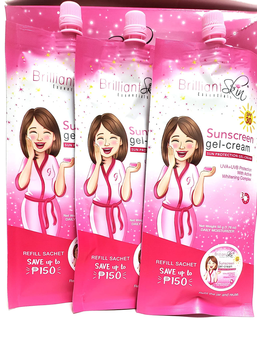 Brilliant Skin Sunscreen Gel-Cream SPF 30 – Sachet Pack 3 x 50g | BRILLIANT SKIN ESSENTIALS