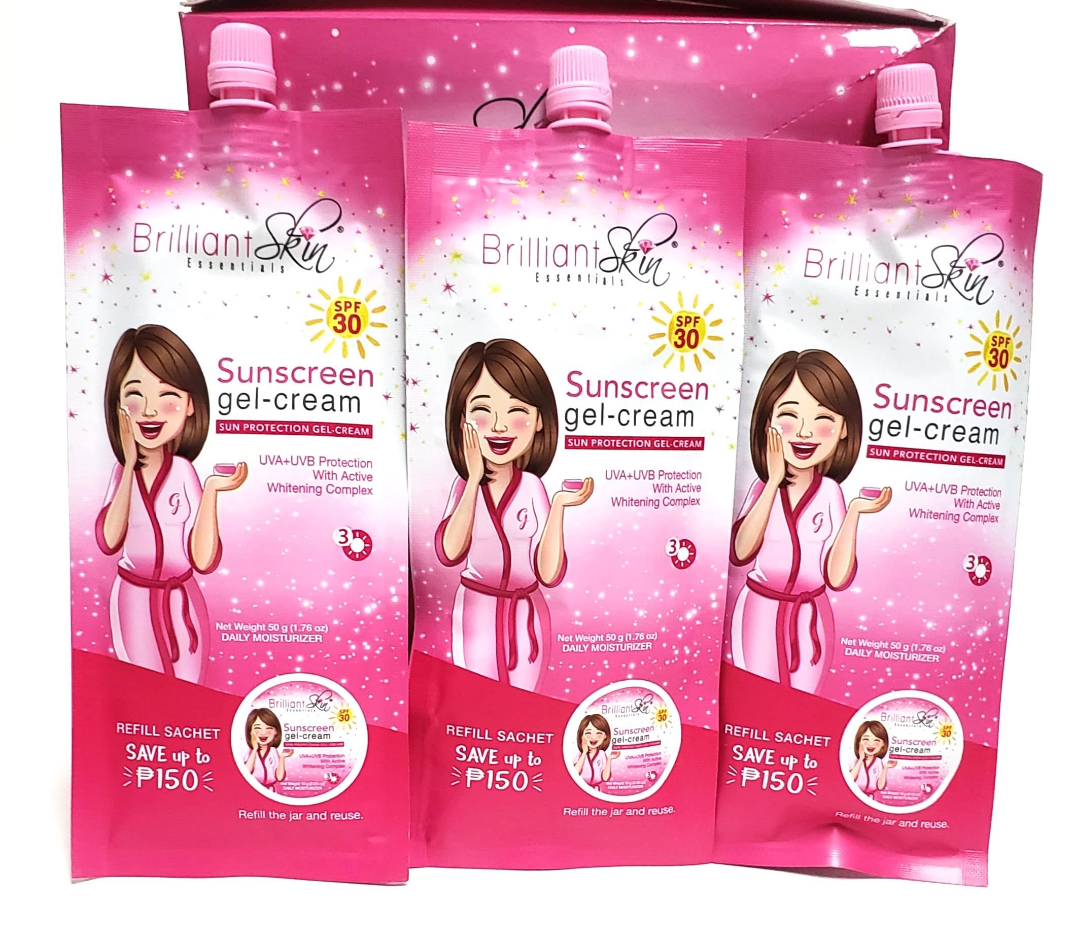 Brilliant Skin Sunscreen Gel-Cream SPF 30 – Sachet Pack 3 x 50g | BRILLIANT SKIN ESSENTIALS