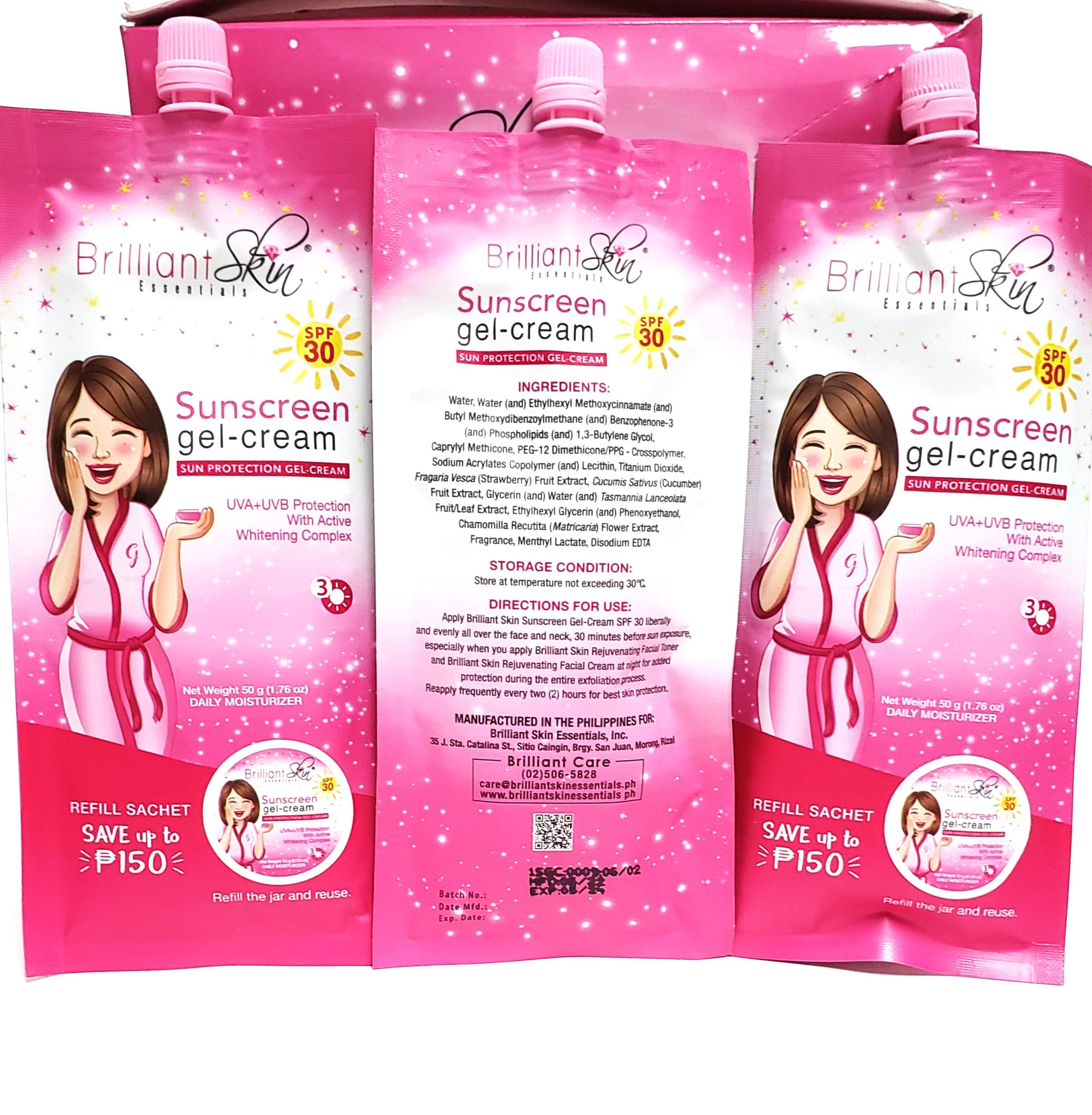 Brilliant Skin Sunscreen Gel-Cream SPF 30 – Sachet Pack 3 x 50g | BRILLIANT SKIN ESSENTIALS