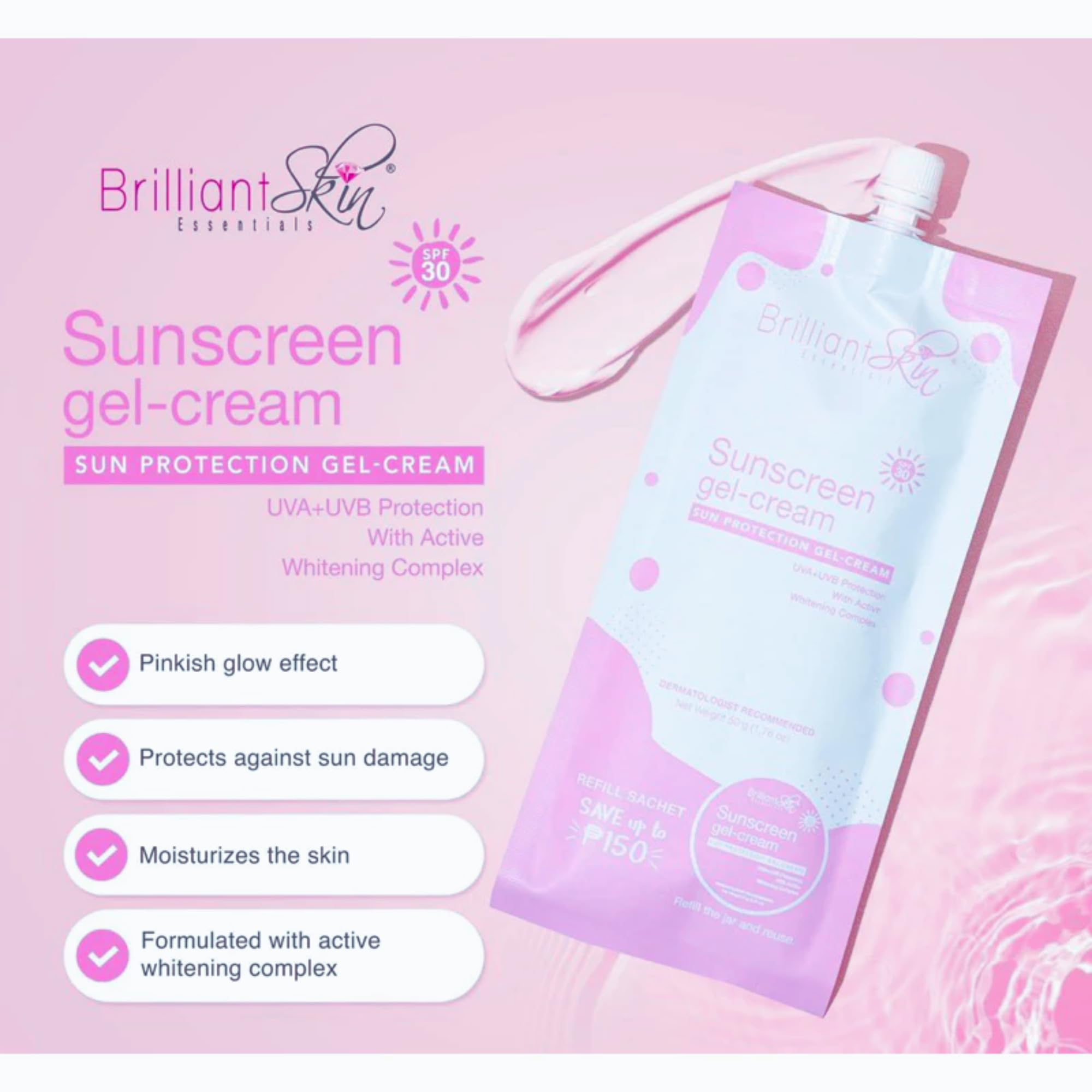 Brilliant Skin Sunscreen Gel-Cream Refill Sachets (50g x 2) – Lightweight SPF