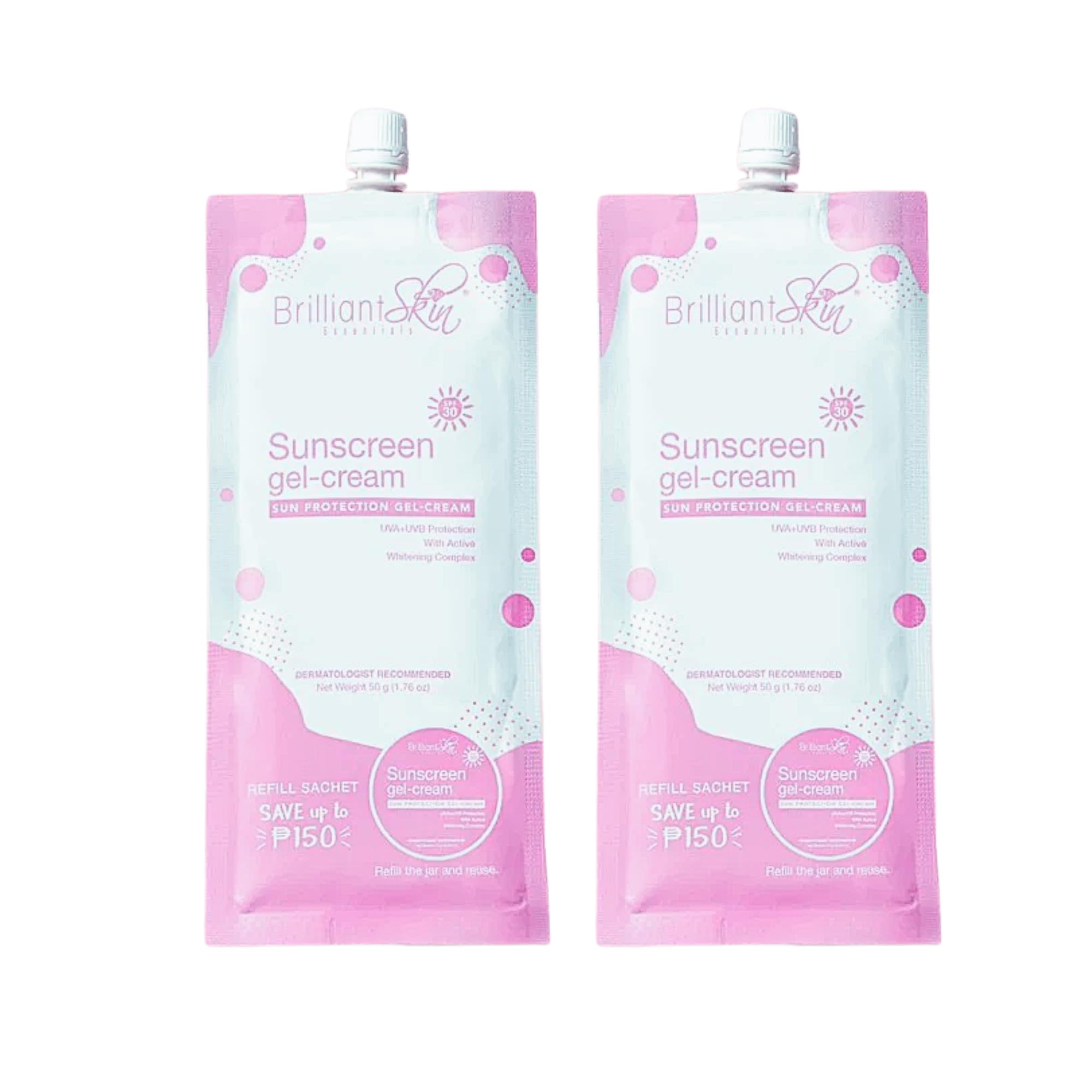 Brilliant Skin Sunscreen Gel-Cream Refill Sachets (50g x 2) – Lightweight SPF