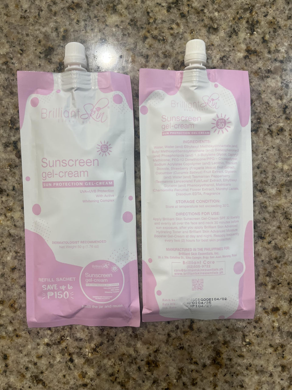 Brilliant Skin Sunscreen Gel-Cream Refill Sachets (50g x 2) – Lightweight SPF