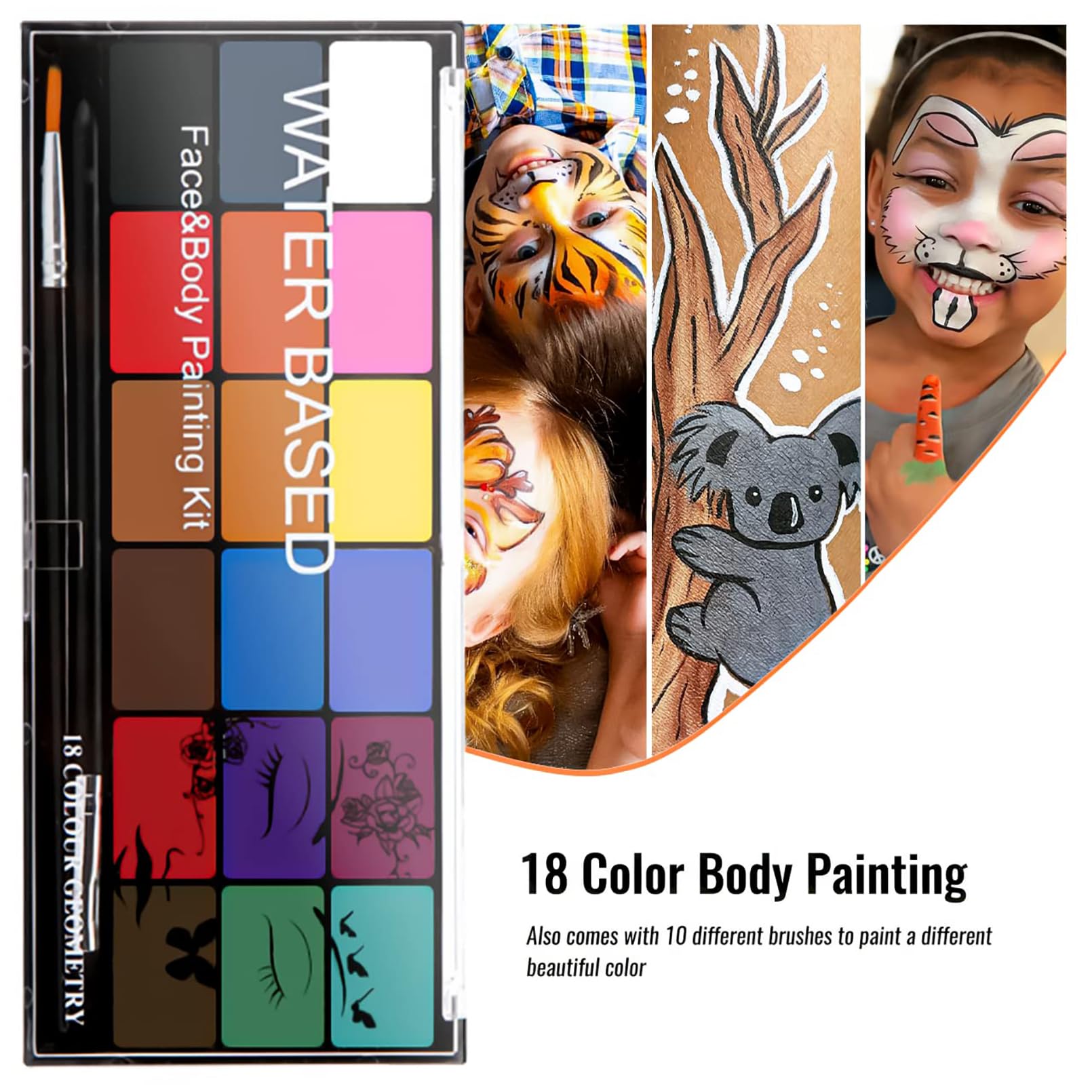 BRIMFULITE Face Painting Kit – 18 Color Water-Activated Pigments, 10 Brushes, Non-Toxic & Washable