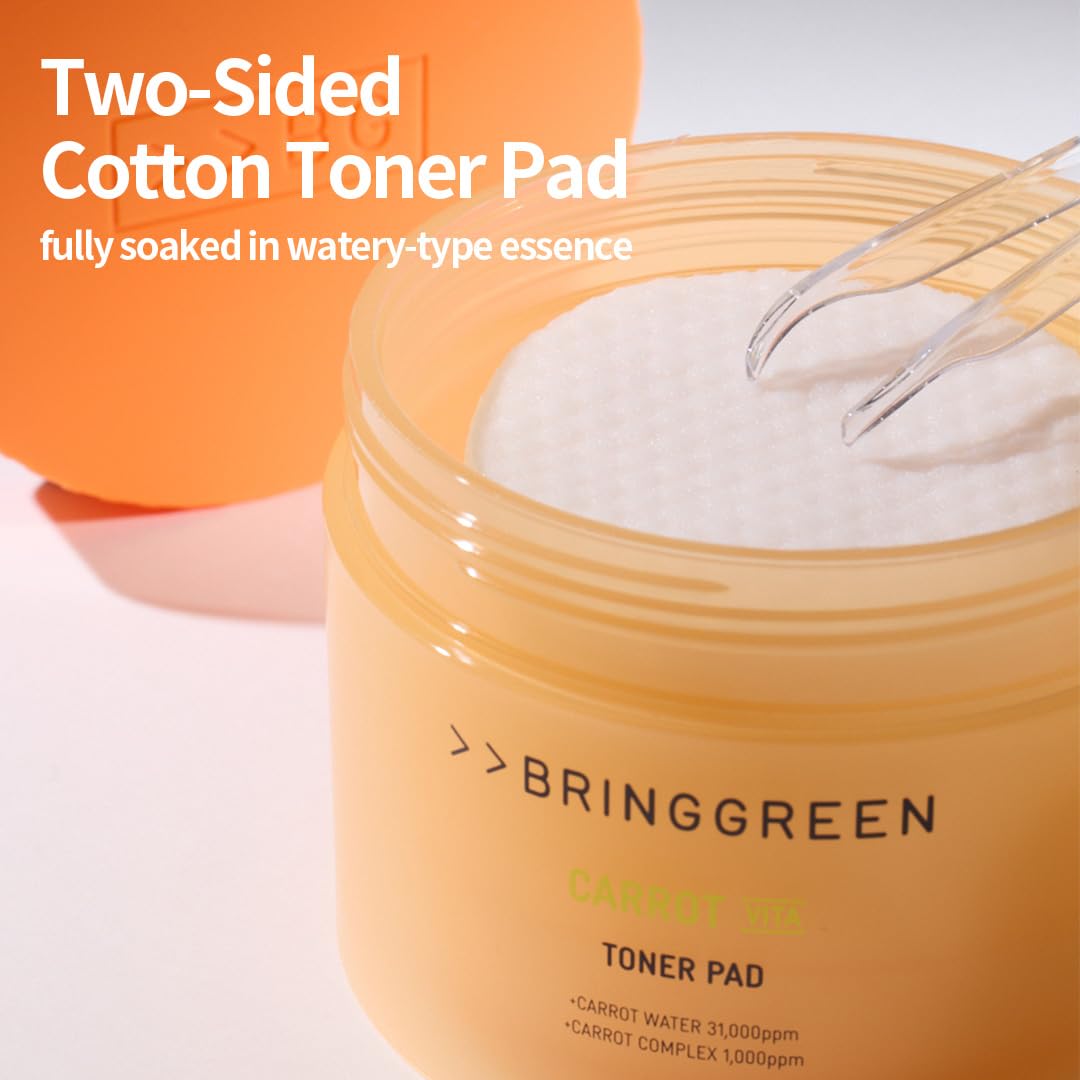 BRING GREEN Carrot Toner Pad – Vitamin & Retinol for Even Skin Tone & Dark Spots (60 Count)