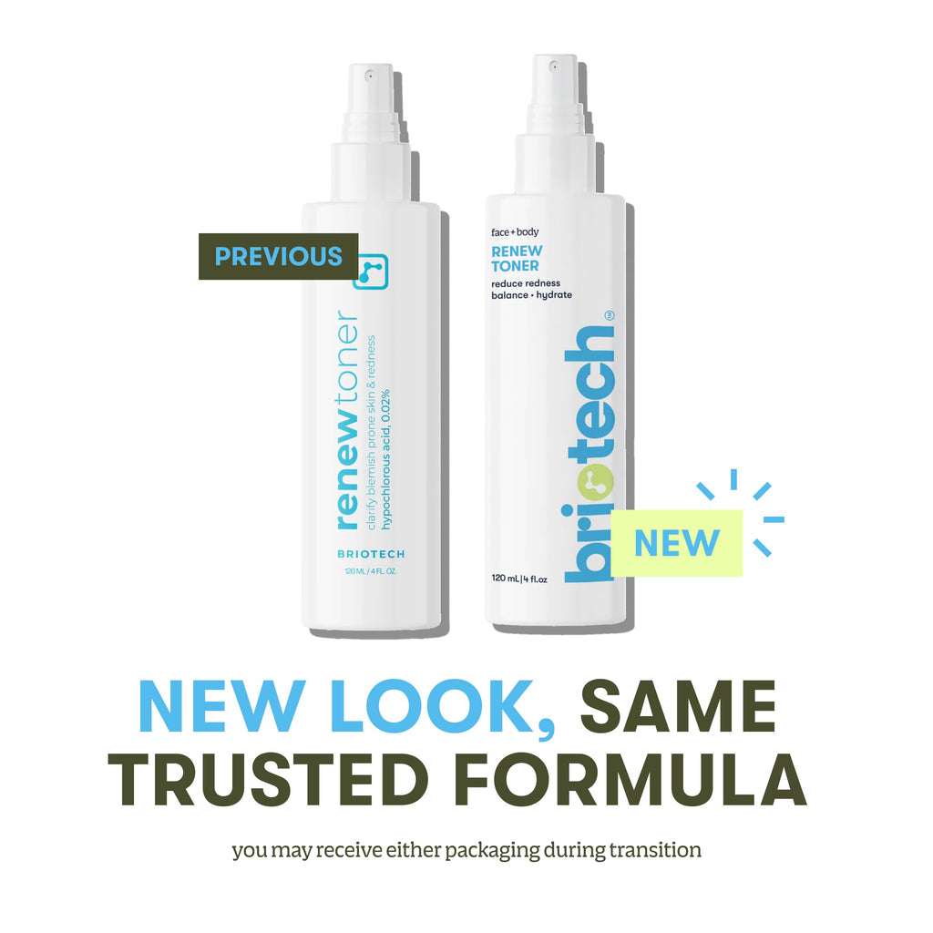 BRIOTECH Renew Toner: Hypochlorous Acid Facial Mist for Sensitive Skin – Calm Redness & Minimize Blemishes (2 x 2 oz)