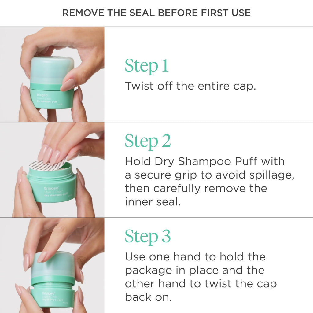 Briogeo Style & Treat Dry Shampoo Puff – Tinted for Dark Hair (Non-Aerosol, Talc & Benzene Free)