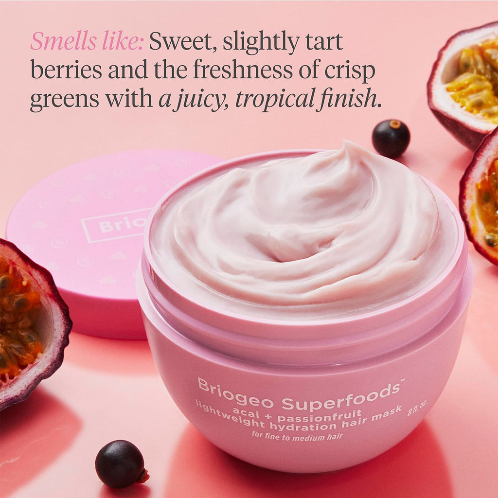 Briogeo Superfoods Acai + Passionfruit Lightweight Hydration Hair Mask – Deep Conditioner for Fine Hair, 2 oz | Vegan & Cruelty-Free