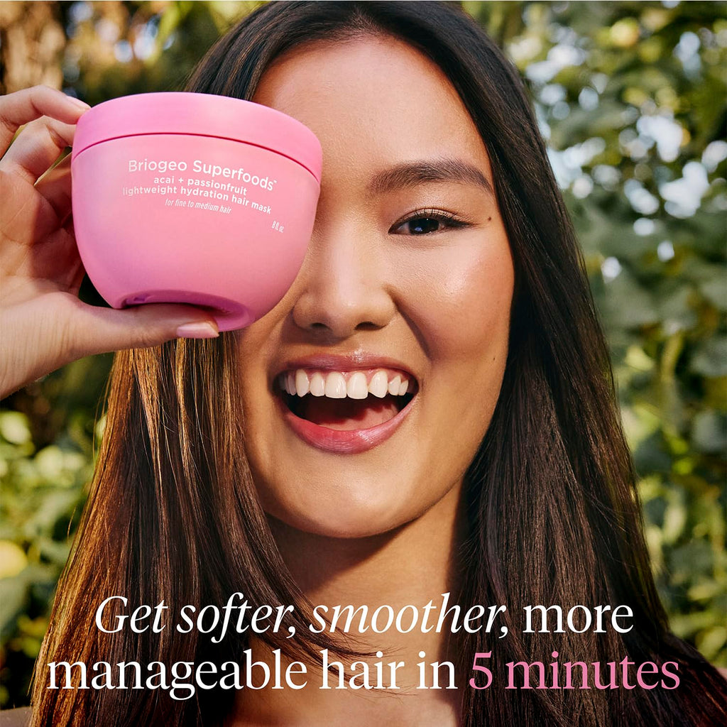 Briogeo Superfoods Acai + Passionfruit Lightweight Hydration Hair Mask – Deep Conditioner for Fine Hair, 2 oz | Vegan & Cruelty-Free