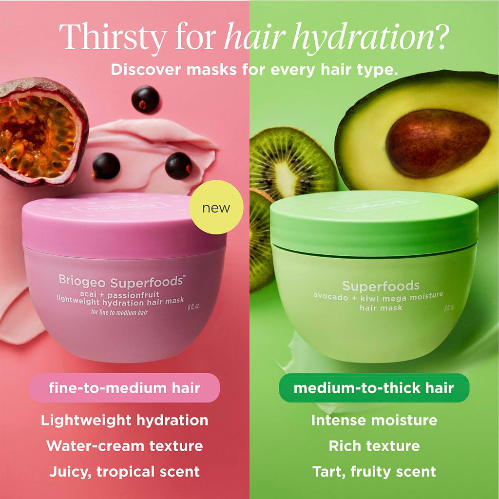 Briogeo Superfoods Acai + Passionfruit Lightweight Hydration Hair Mask – Deep Conditioner for Fine Hair, 2 oz | Vegan & Cruelty-Free