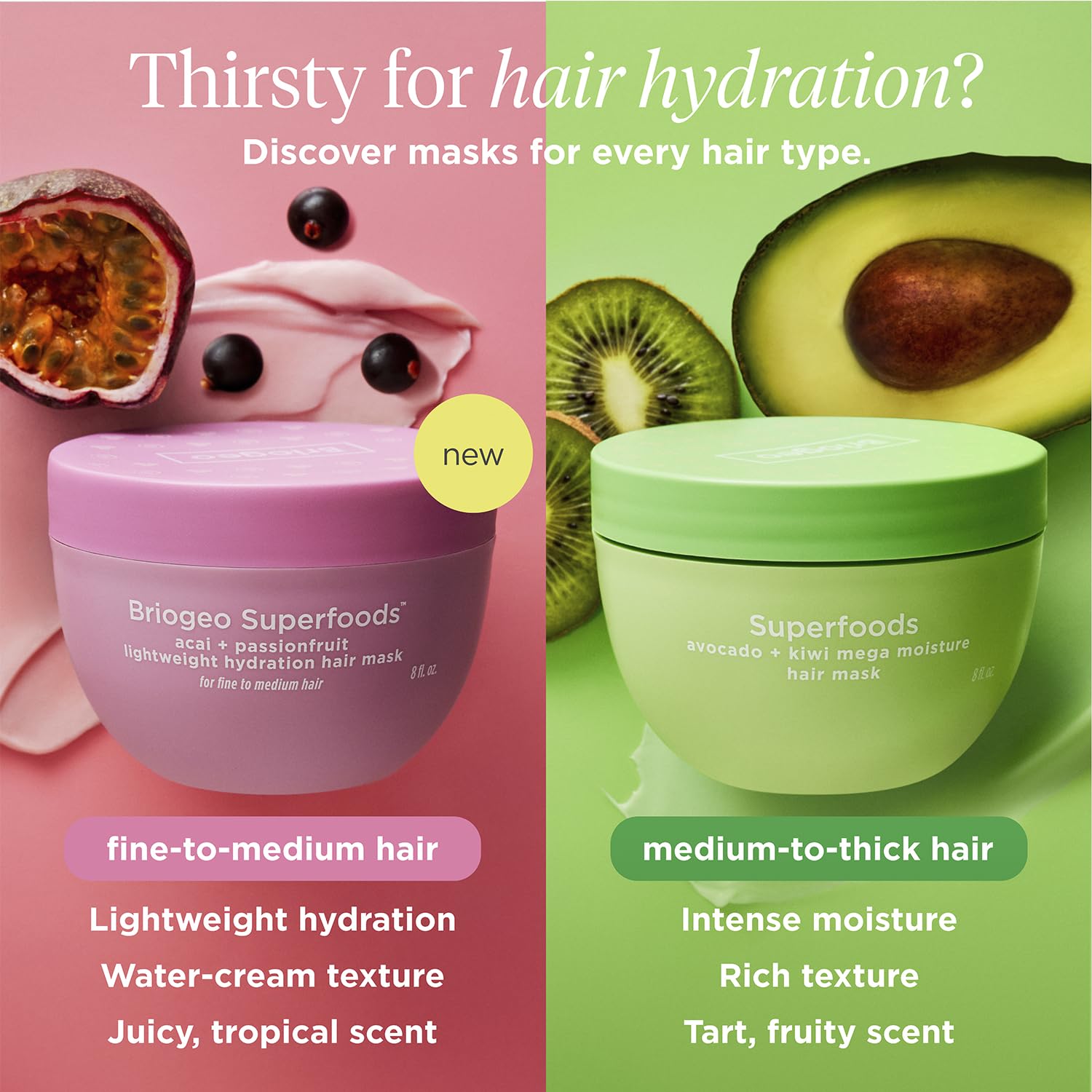 Briogeo Superfoods Acai + Passionfruit Lightweight Hydration Hair Mask – Deep Conditioner for Fine Hair, 2 oz | Vegan & Cruelty-Free