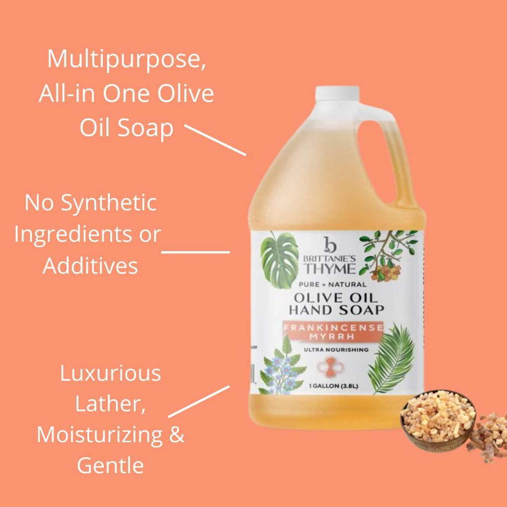 Brittanie's Thyme Pure Organic Castile Soap Refill with Frankincense — 1 Gallon | Vegan, Gluten-Free, Non-GMO