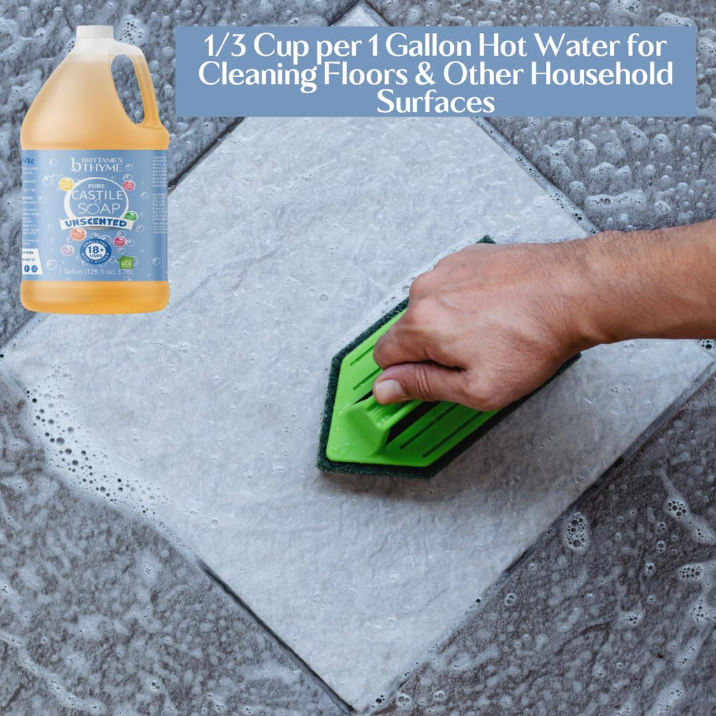 Brittanie's Thyme Castile Soap Refill – Unscented Olive Oil, 1 Gallon, All-Purpose Cleanser, USA Made