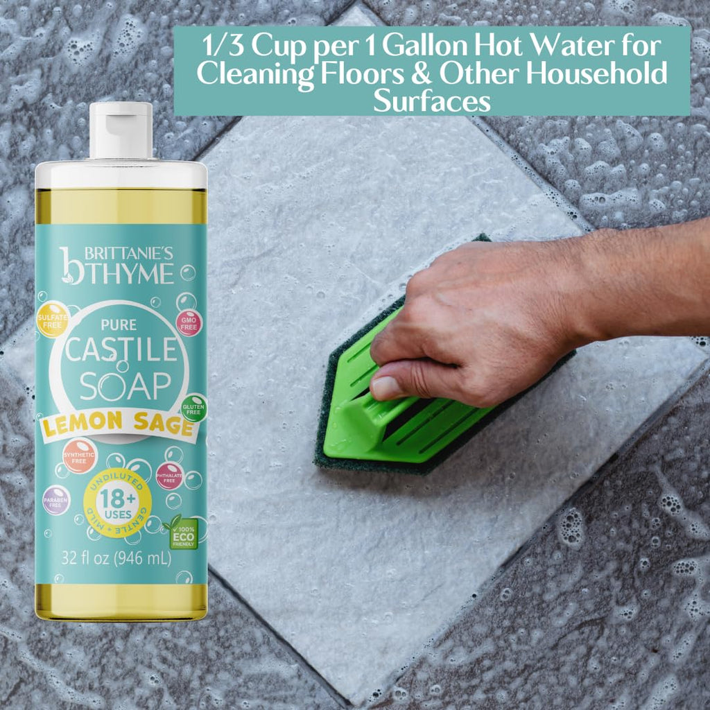 Brittanie's Thyme Pure Castile Liquid Soap Refill – Lemon Sage, 2 x 32 oz