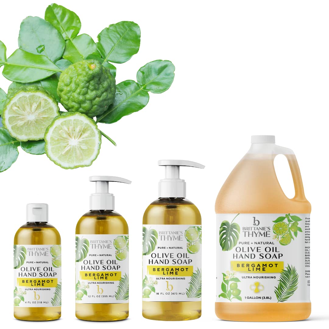 Brittanie's Bergamot Lime Pure Castile Olive Oil Liquid Soap – 1 Gallon, Vegan, Sulfate-Free, Multi-Purpose