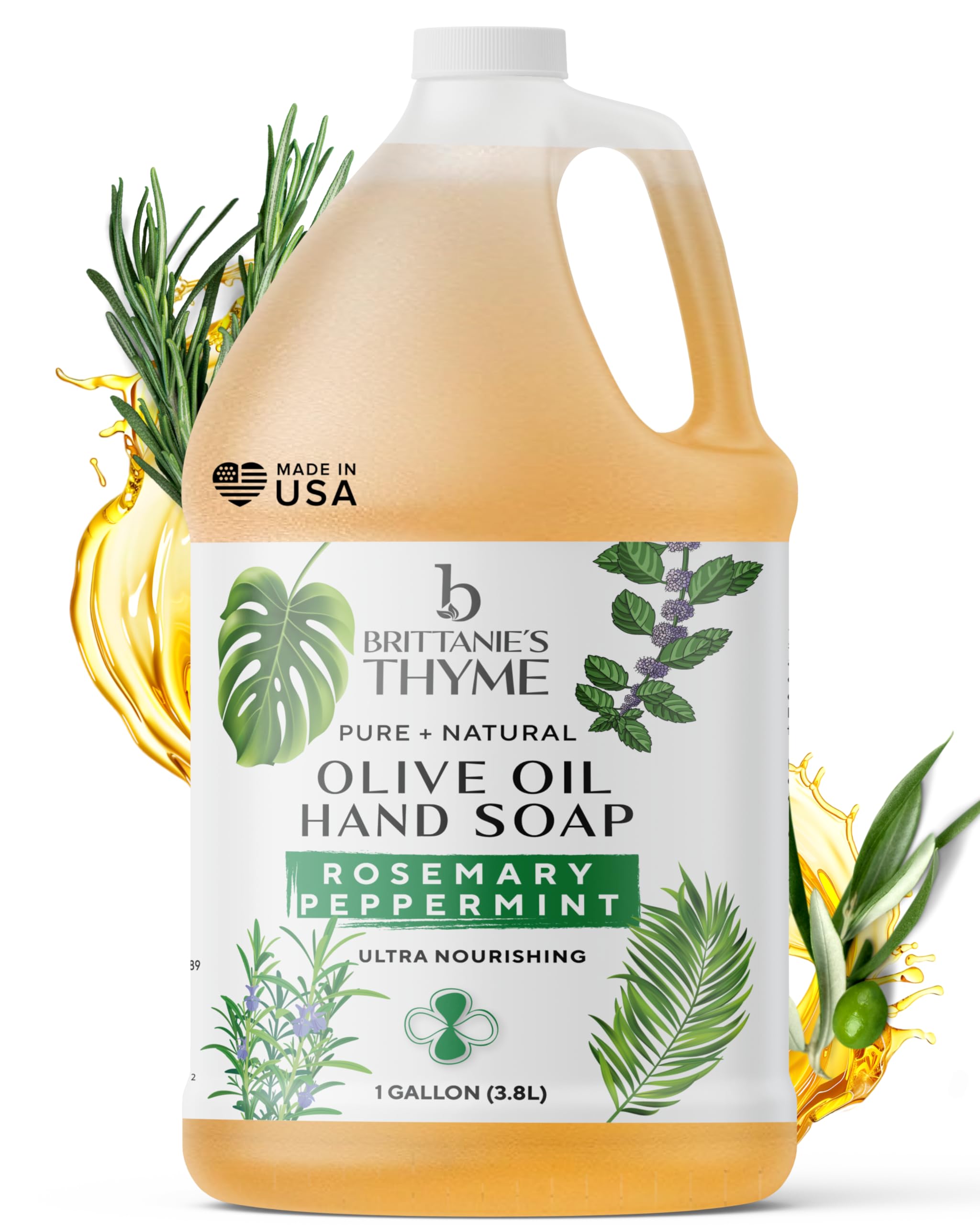 Brittanie's Pure Organic Castile Soap Refill – Rosemary Peppermint, 1 Gallon | Vegan, Gluten Free