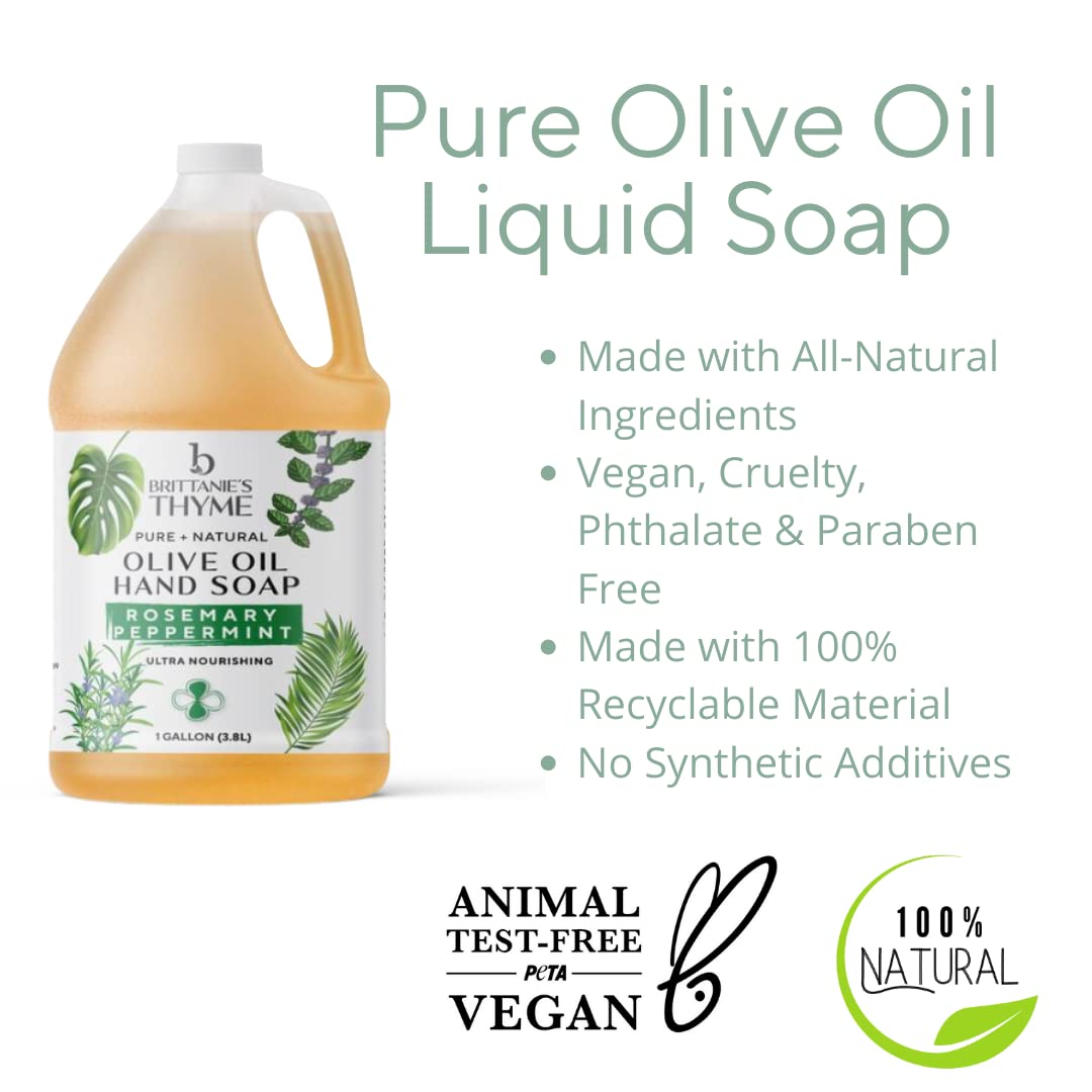 Brittanie's Pure Organic Castile Soap Refill – Rosemary Peppermint, 1 Gallon | Vegan, Gluten Free