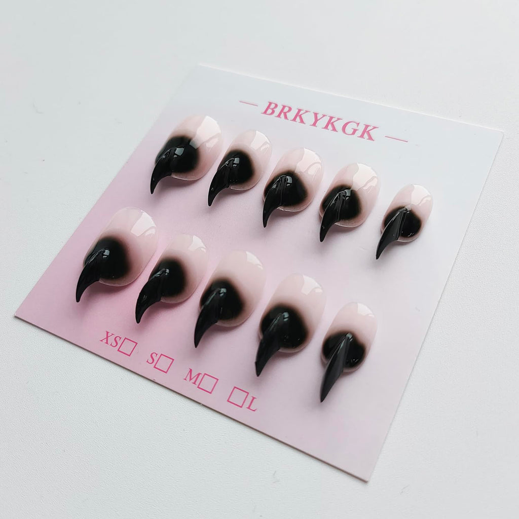 BRKYKGK Cat Claw Press On Nails – Short Stiletto Black Eagle Claw, Glossy Thick Acrylic, 10Pcs
