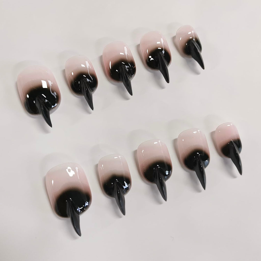 BRKYKGK Cat Claw Press On Nails – Short Stiletto Black Eagle Claw, Glossy Thick Acrylic, 10Pcs