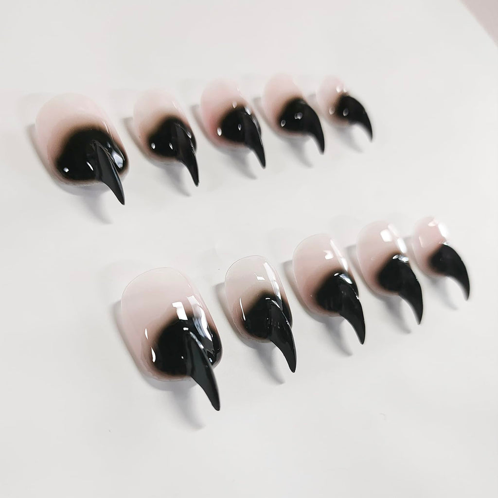 BRKYKGK Cat Claw Press On Nails – Short Stiletto Black Eagle Claw, Glossy Thick Acrylic, 10Pcs
