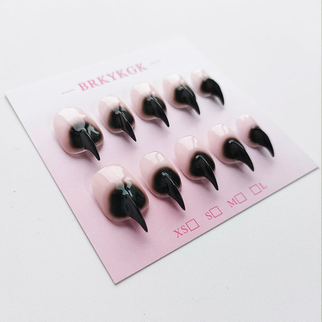 BRKYKGK Cat Claw Press On Nails – Short Stiletto Black Eagle Claw, Glossy Thick Acrylic, 10Pcs