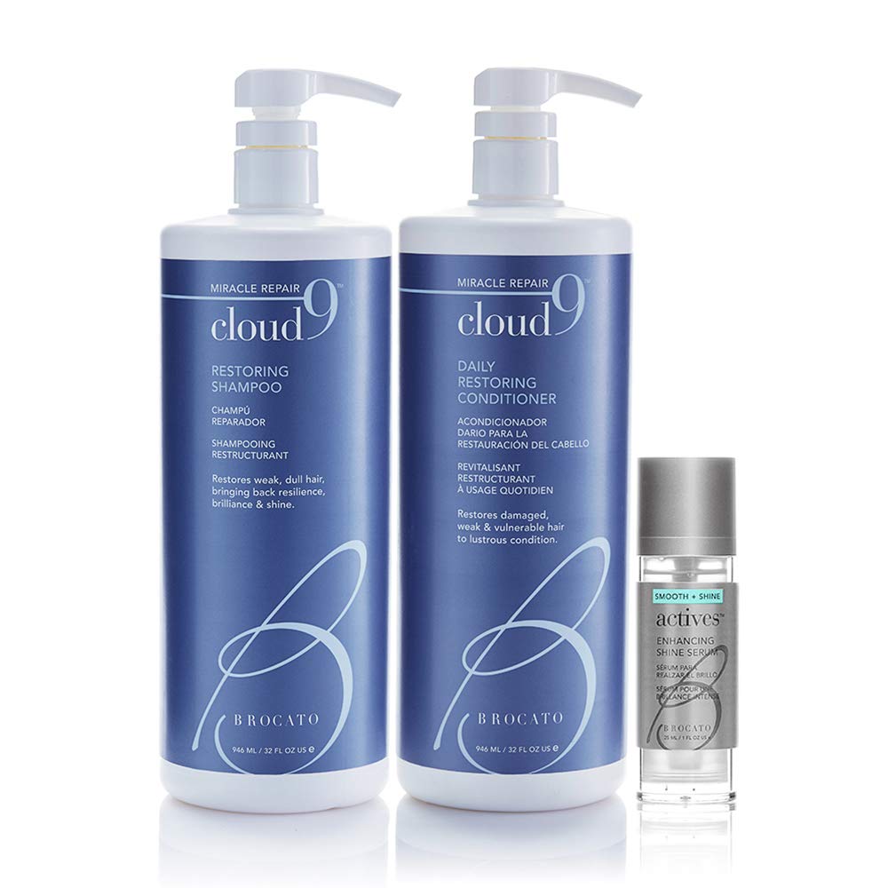 Brocato Cloud 9 Shampoo & Conditioner 32oz + Actives Shine Serum | Shine, Strength & Smoothness