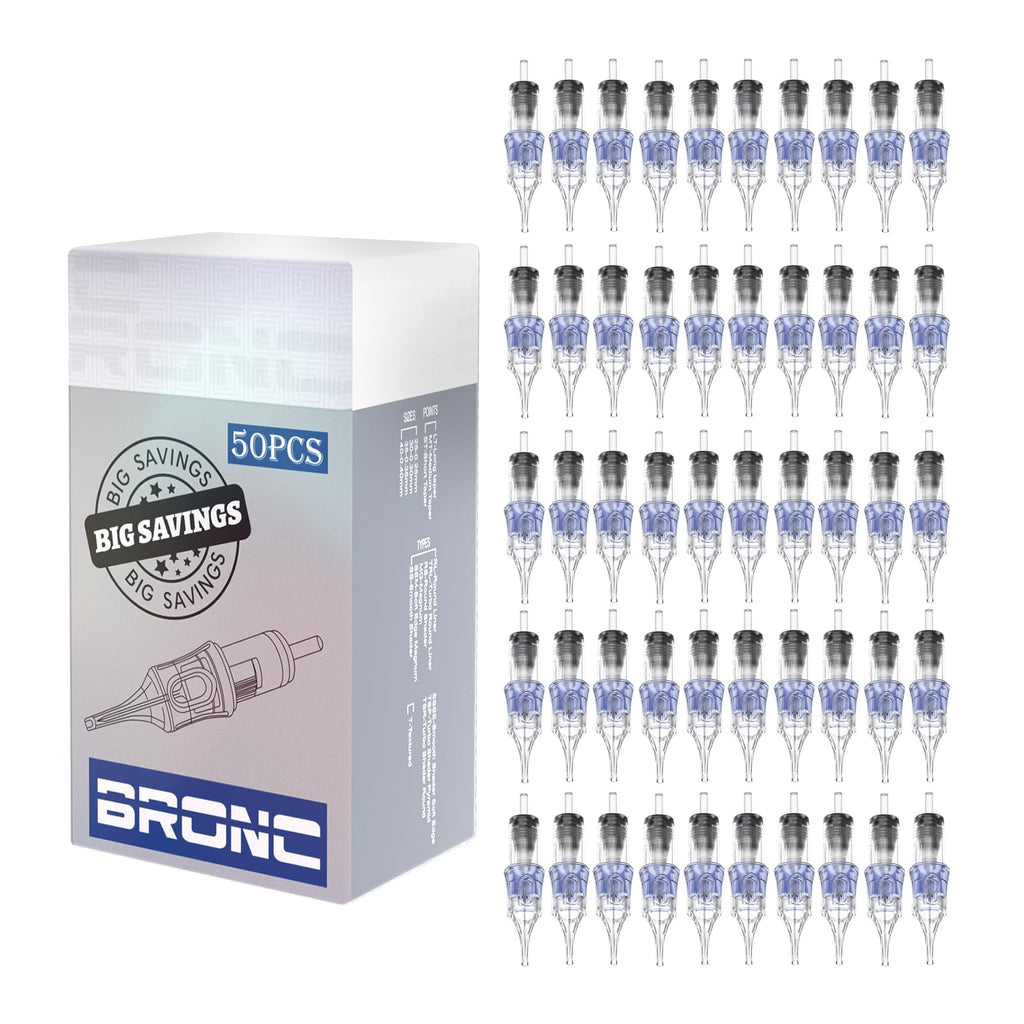 BRONC 50PCS Tattoo Cartridge Needles 1001RL – 0.30mm Round Liner #10 Bugpin