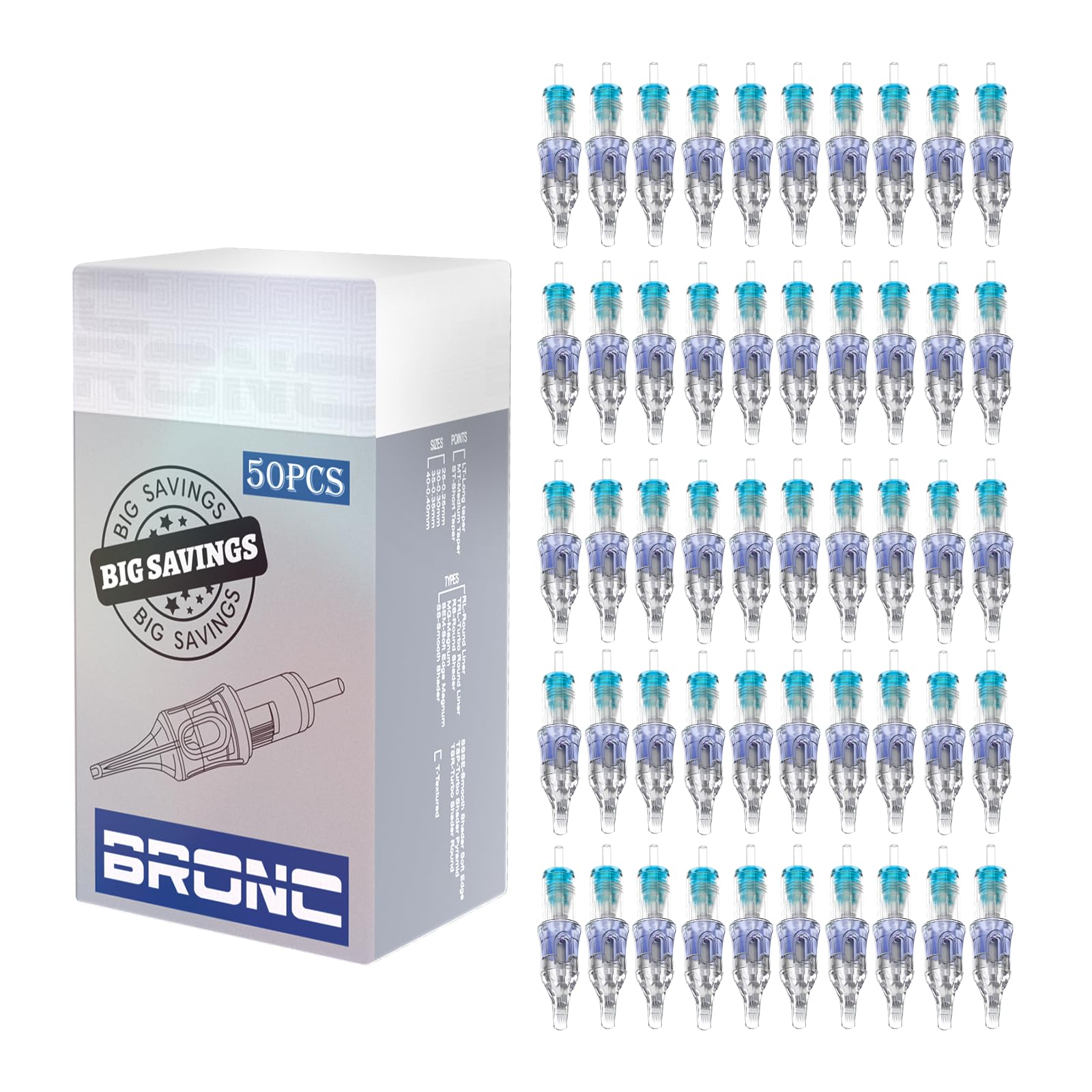 BRONC 50PCS Tattoo Cartridge Needles 1207M1-7M1 – 0.35mm Magnum Shader for Rotary Tattoo Machines (Size #12)