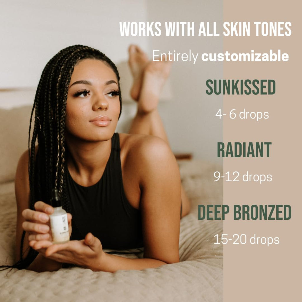 Bronze Cactus Glowing Drops – Mix-in Self Tanner with Vitamins B & E & Hyaluronic Acid | Vegan, Quick-Dry Sunless Glow for Face & Body