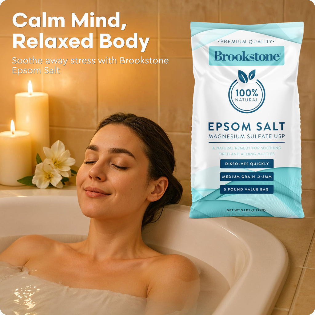 Brookstone 5 lb Epsom Salt Bulk Bag – Premium USP Magnesium Sulfate, Medium Grain, Unscented Bath Salt for Soak, Foot Care, and Home Use