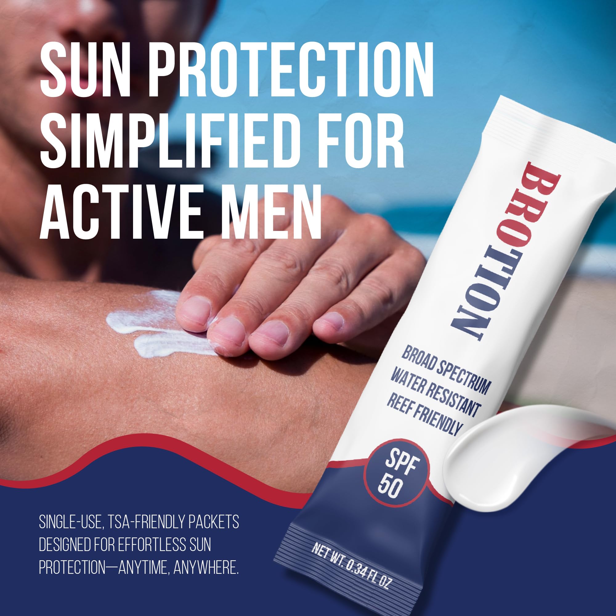 BROTION Broad Spectrum SPF 50 Travel Size Sunscreen Packets – Water Resistant, Oxybenzone & Octinoxate Free (0.34 oz x10)