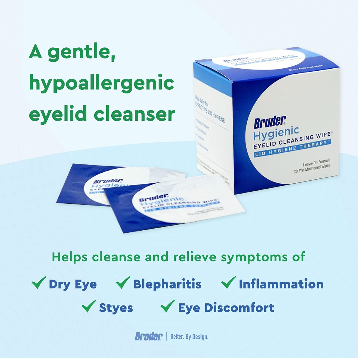 Bruder Eyelid Cleansing Wipes – Rinse-Free, Unscented, Hypoallergenic 3-Pack (90 Wipes)