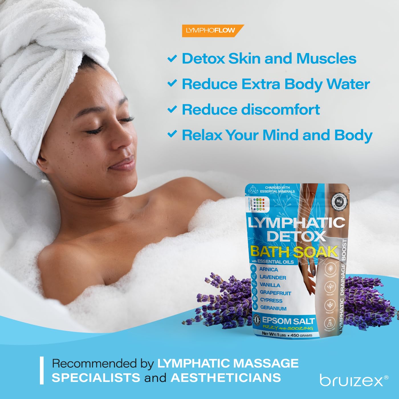 Bruizex Arnica Montana Bath Salts – Lymphatic Drainage & Epsom Bath Soak (1 lb)