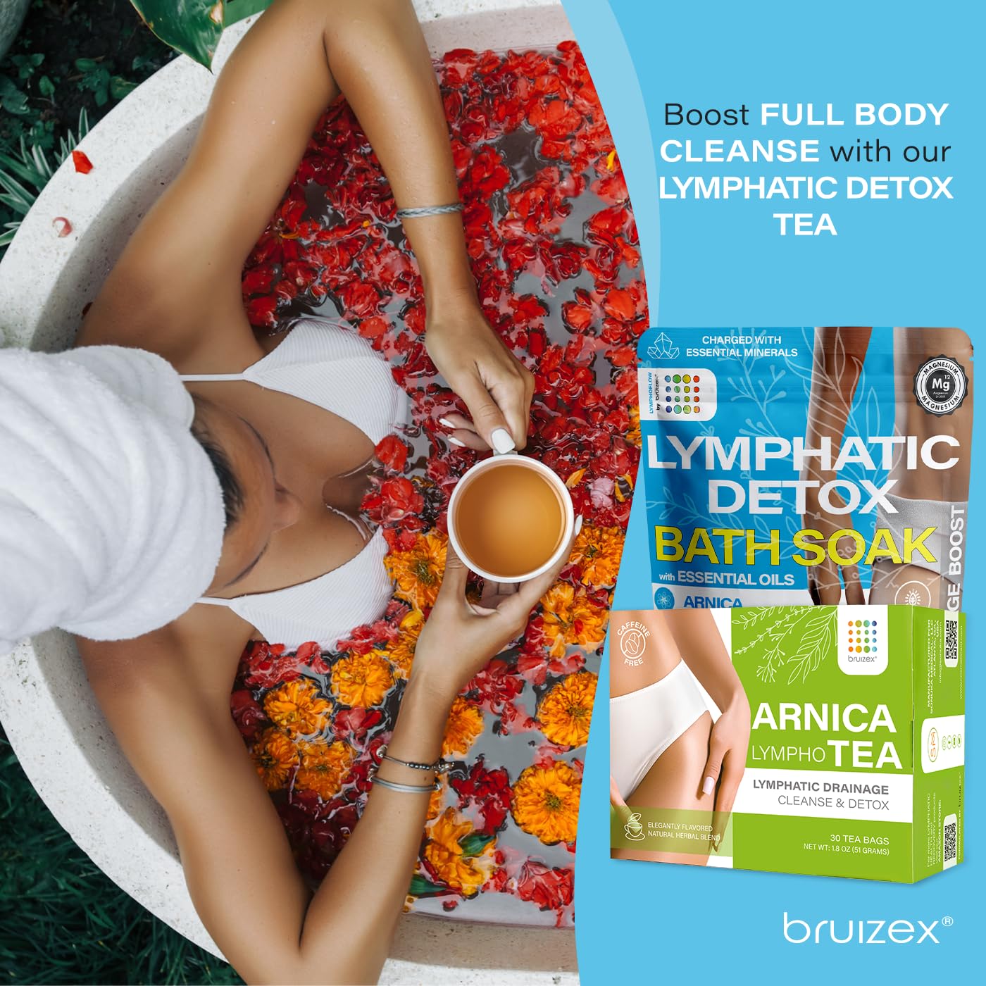 Bruizex Arnica Montana Bath Salts – Lymphatic Drainage & Epsom Bath Soak (1 lb)